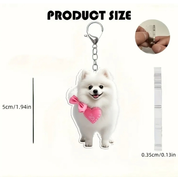 NEW! 2D Acrylic Samoyed with Bow 🎀 & Heart 🩷 Keychain/Bag 👜🎒 Charm ~ 🐕 🐾 - Picture 3 of 12